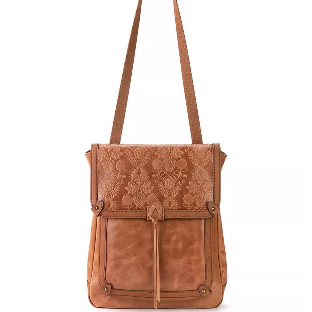 The Sak Ventura Leather Convertible Crossbody/Backpack Embossed Tobacco Purse